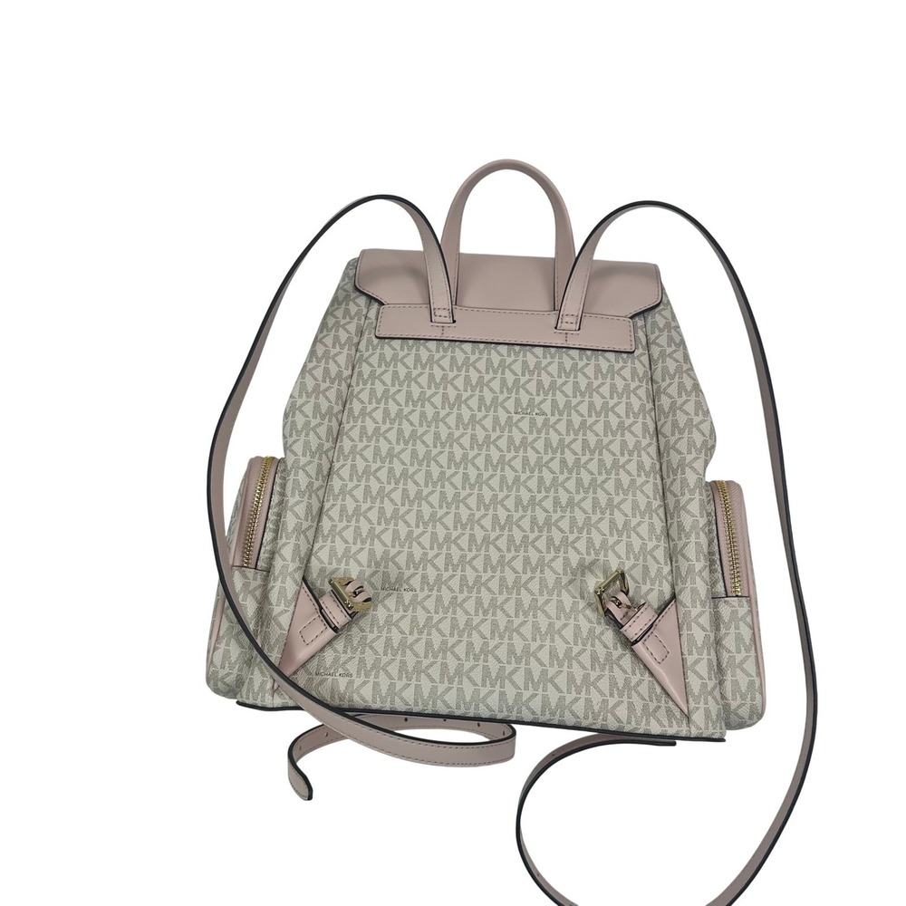 Michael Kors Jet Set Large Logo Backpack Powder Blush/ Vanilla - New - Picture 3 of 11